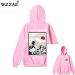 WZZAE Japanese Embroidery Funny Cat Wave Printed Fleece Hoodies 2020 Winter Japan Style Hip Hop Casual Sweatshirts Streetwear