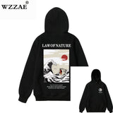 WZZAE Japanese Embroidery Funny Cat Wave Printed Fleece Hoodies 2020 Winter Japan Style Hip Hop Casual Sweatshirts Streetwear