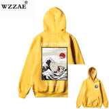 WZZAE Japanese Embroidery Funny Cat Wave Printed Fleece Hoodies 2020 Winter Japan Style Hip Hop Casual Sweatshirts Streetwear