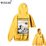 WZZAE Japanese Embroidery Funny Cat Wave Printed Fleece Hoodies 2020 Winter Japan Style Hip Hop Casual Sweatshirts Streetwear