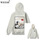 WZZAE Japanese Embroidery Funny Cat Wave Printed Fleece Hoodies 2020 Winter Japan Style Hip Hop Casual Sweatshirts Streetwear